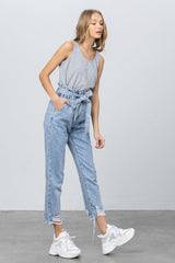 High Waist Paper Bag Slouch Light Wash Denim Jeans