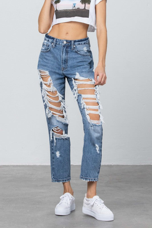 High Rise Mom Medium Wash Denim Jeans