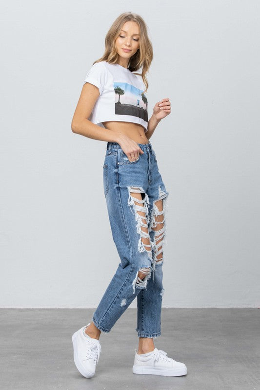 High Rise Mom Medium Wash Denim Jeans