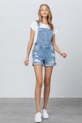 Front and Back Distress High Rise Shorts Overall