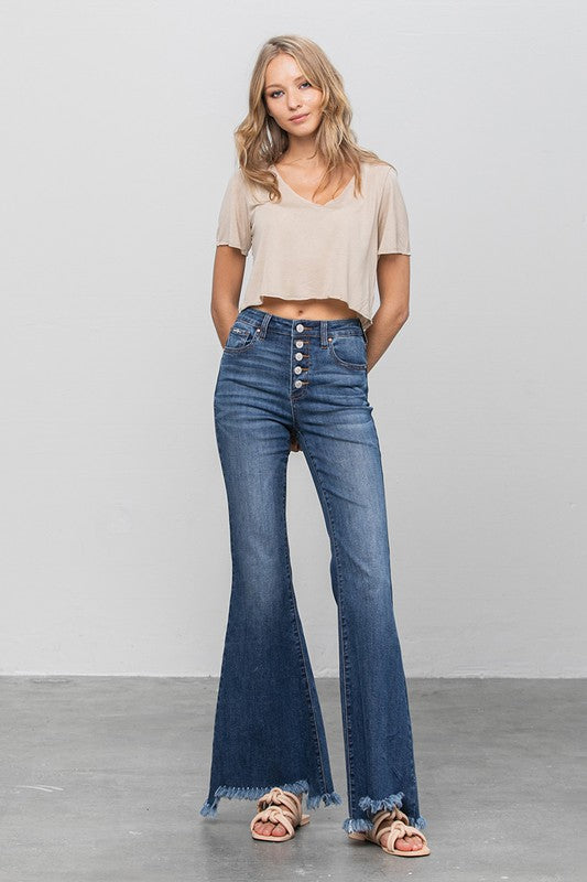 Button Down Wide Flare Jeans