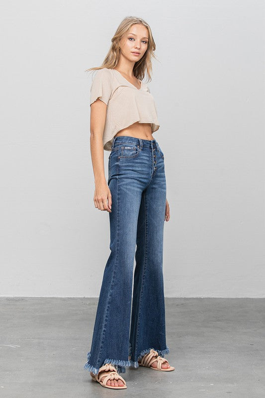 Button Down Wide Flare Jeans