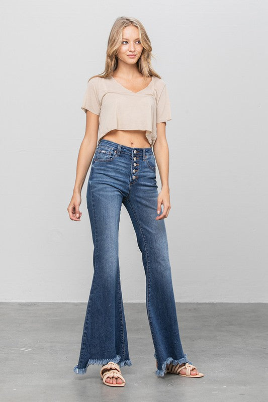 Button Down Wide Flare Jeans