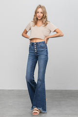 Button Down Wide Flare Jeans