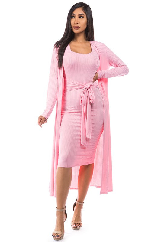 Pink Tie Waist Dress with Longline Cover Up king-general-store-5710.myshopify.com