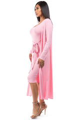 Pink Tie Waist Dress with Longline Cover Up king-general-store-5710.myshopify.com