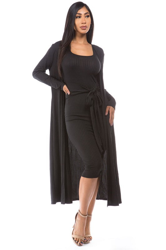 Black Tie Waist Dress with Longline Cover Up king-general-store-5710.myshopify.com