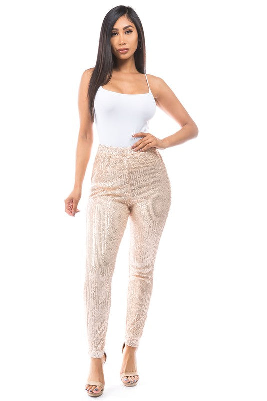 CREAM SEXY SEQUIN CASUAL PANTS