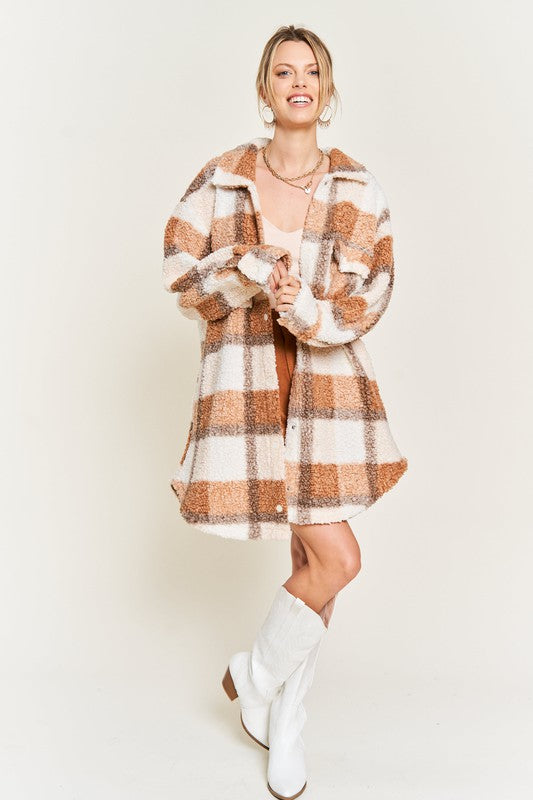 Plus Fuzzy Plaid Teddy Jacket king-general-store-5710.myshopify.com