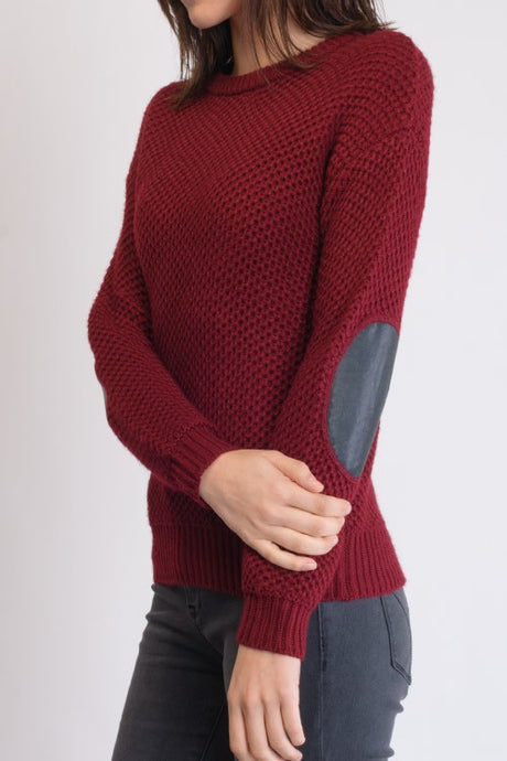 Honeycomb Stitch Sweater Top with Elbow Patch king-general-store-5710.myshopify.com