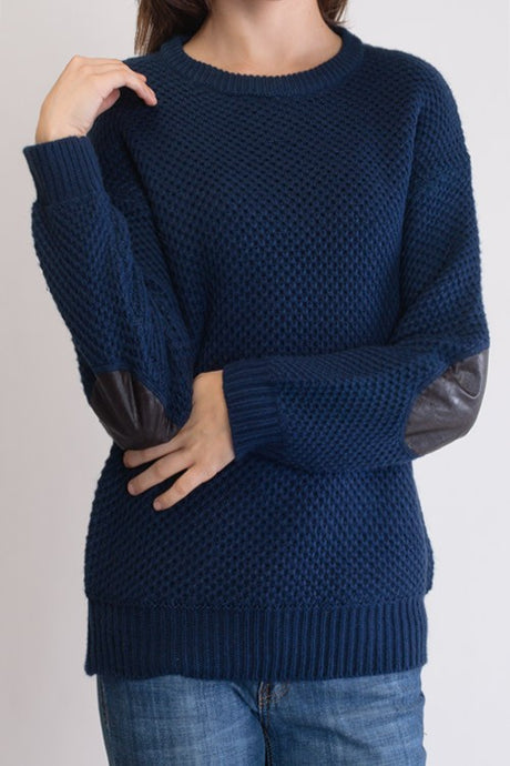 Honeycomb Stitch Sweater Top with Elbow Patch king-general-store-5710.myshopify.com