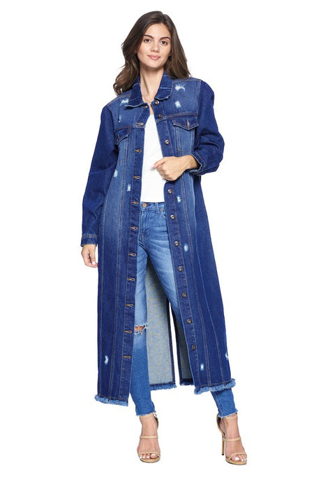 Longline Distressed Wash Denim Jacket king-general-store-5710.myshopify.com