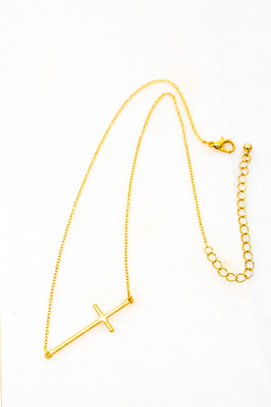 Hammered Sideway Cross Necklace king-general-store-5710.myshopify.com