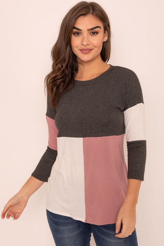 Plus Color Block Tunic Top