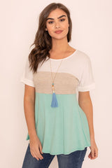 Plus Short Cuff Sleeve Color Block Top