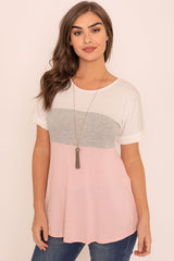 Plus Short Cuff Sleeve Color Block Top