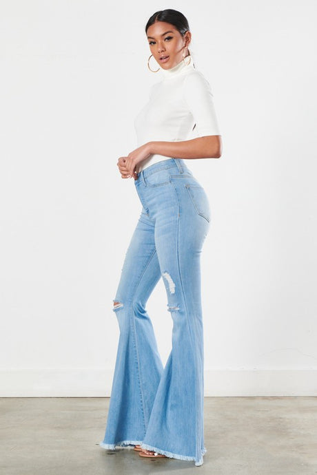 Distressed Flare Frayed Hem Jeans