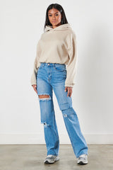 Medium Stone Distressed Wide Leg Jeans king-general-store-5710.myshopify.com