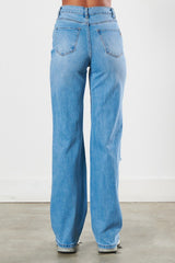 Medium Stone Distressed Wide Leg Jeans king-general-store-5710.myshopify.com