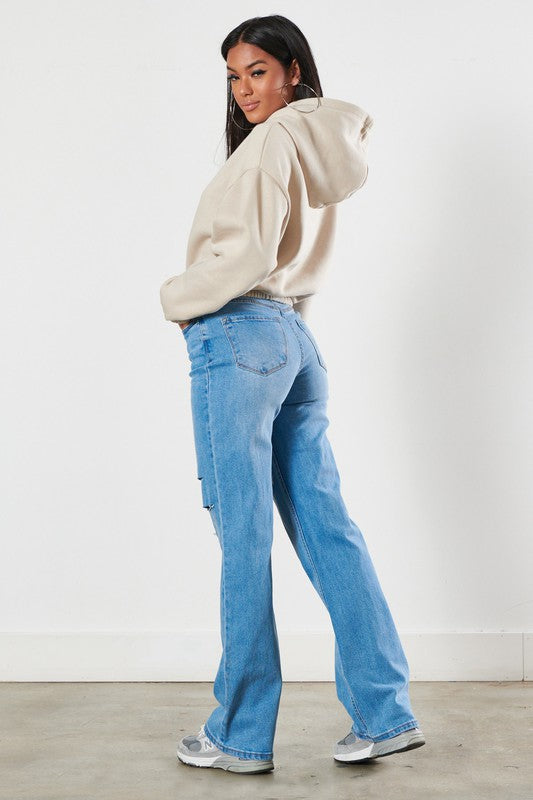Medium Stone Distressed Wide Leg Jeans king-general-store-5710.myshopify.com