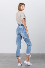 Distressed Fray Hem Medium Wash Denim Jeans