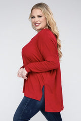 Plus Dolman Sleeve V-Neck Side Slit Hi-Low Hem Top king-general-store-5710.myshopify.com