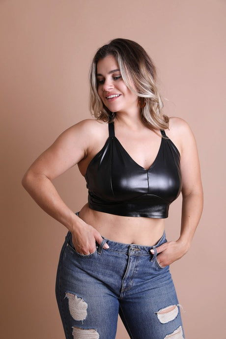 Faux Leather Longline Bralette Plus Size king-general-store-5710.myshopify.com