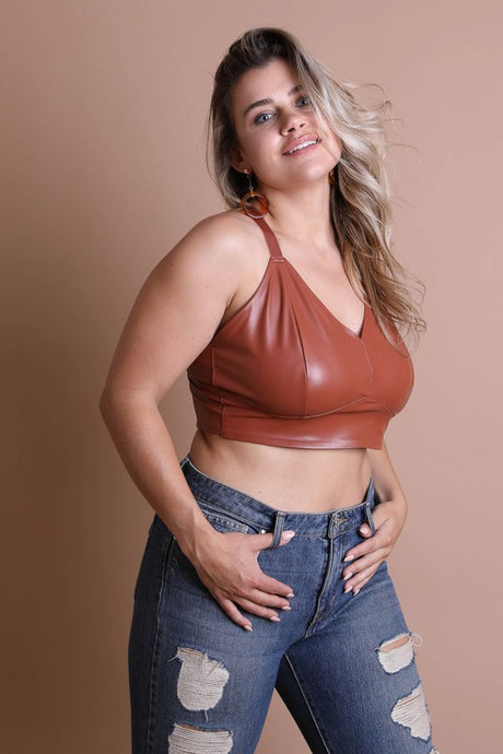 Faux Leather Longline Bralette Plus Size king-general-store-5710.myshopify.com