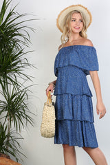 Off the Shoulder Three Layers Ruffle Midi Dress king-general-store-5710.myshopify.com