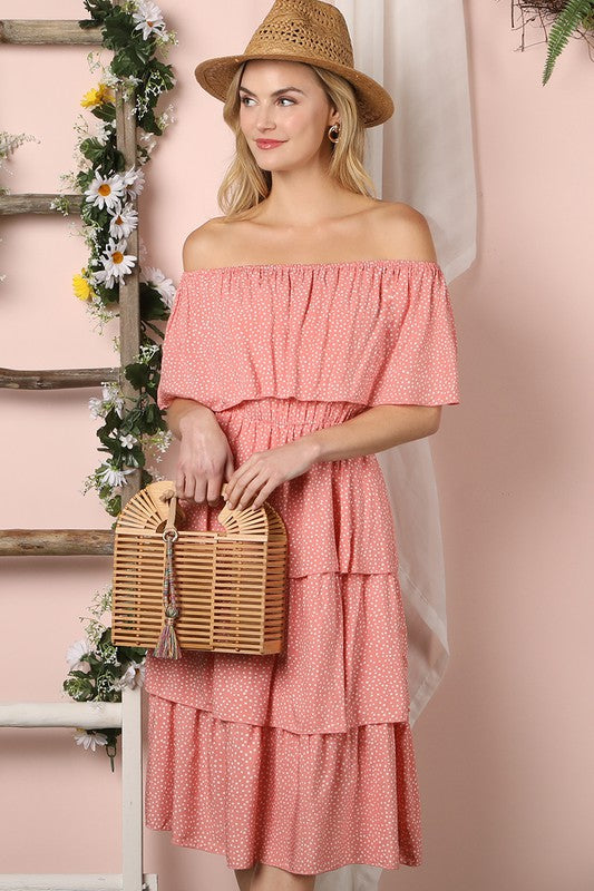 Off the Shoulder Three Layers Ruffle Midi Dress king-general-store-5710.myshopify.com