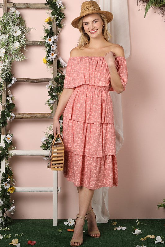 Off the Shoulder Three Layers Ruffle Midi Dress king-general-store-5710.myshopify.com