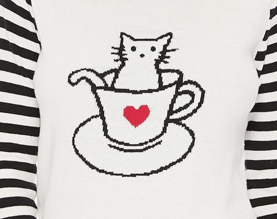Cute Cat In Cup Jacquard Sweater Top king-general-store-5710.myshopify.com