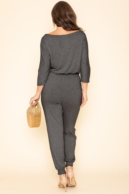 Plus Quarter Sleeve Boat Neck Blouson Jumpsuit king-general-store-5710.myshopify.com