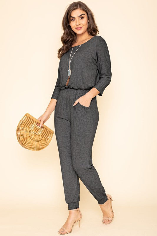 Plus Quarter Sleeve Boat Neck Blouson Jumpsuit king-general-store-5710.myshopify.com