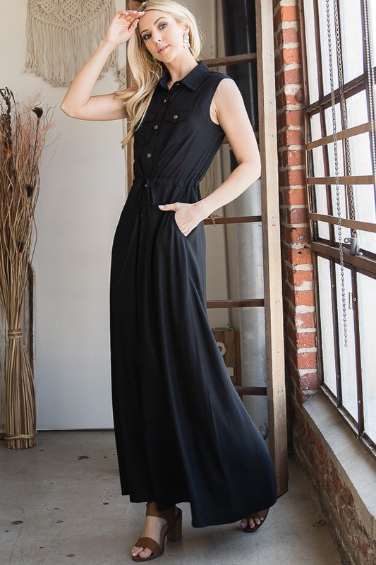 Black Button Down Maxi Dress king-general-store-5710.myshopify.com