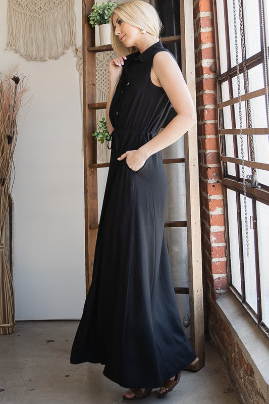 Black Button Down Maxi Dress king-general-store-5710.myshopify.com