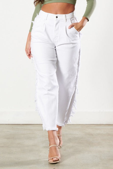 White Denim Pintucked Waistline Slouchy Jeans