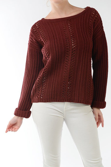 Leaf Crochet Detailed Rolled Up Sleeve Sweater king-general-store-5710.myshopify.com