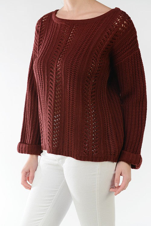 Leaf Crochet Detailed Rolled Up Sleeve Sweater king-general-store-5710.myshopify.com