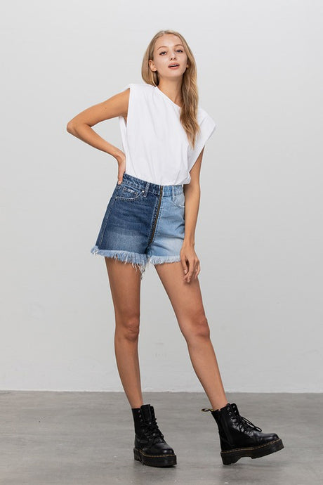 Zip Code Two Tone Premium Denim Shorts