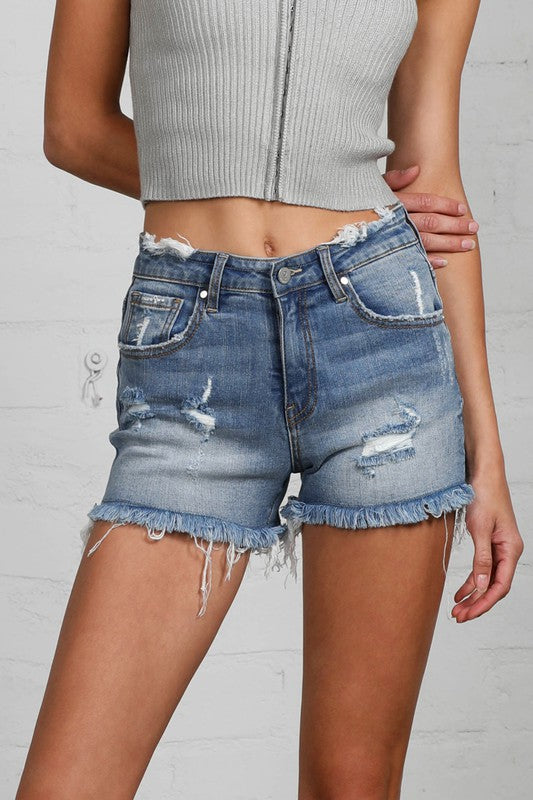 Mid-Rise Distressed Shorts