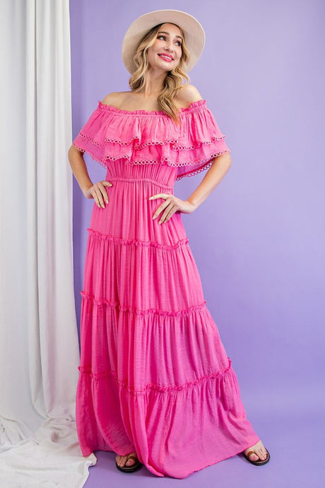 Off the Shoulder Ruffle Maxi Dress king-general-store-5710.myshopify.com