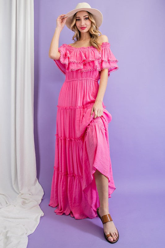 Off the Shoulder Ruffle Maxi Dress king-general-store-5710.myshopify.com