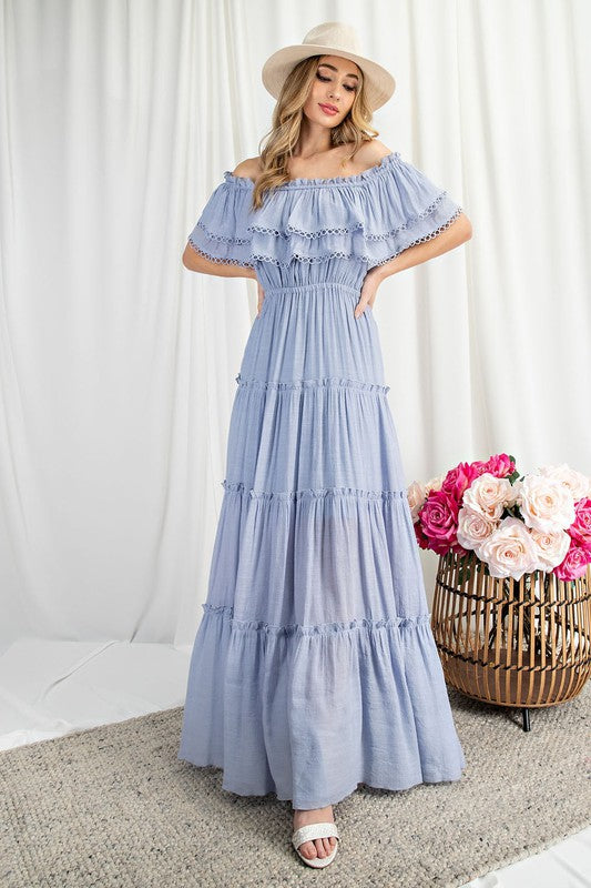 Off the Shoulder Ruffle Maxi Dress king-general-store-5710.myshopify.com