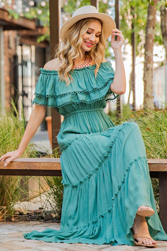 Off the Shoulder Ruffle Maxi Dress king-general-store-5710.myshopify.com