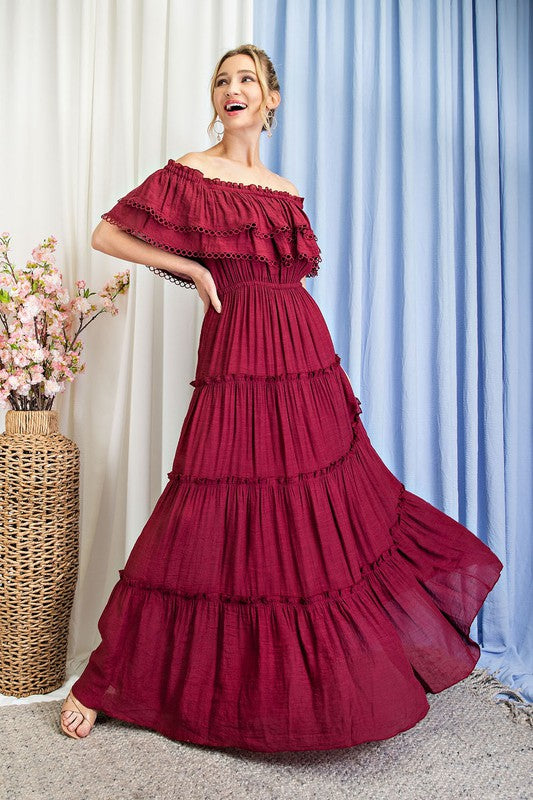 Off the Shoulder Ruffle Maxi Dress king-general-store-5710.myshopify.com