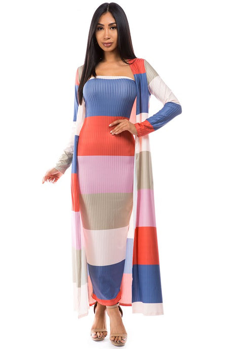 Strapless Bodycon Maxi Dress with Matching Cardigan