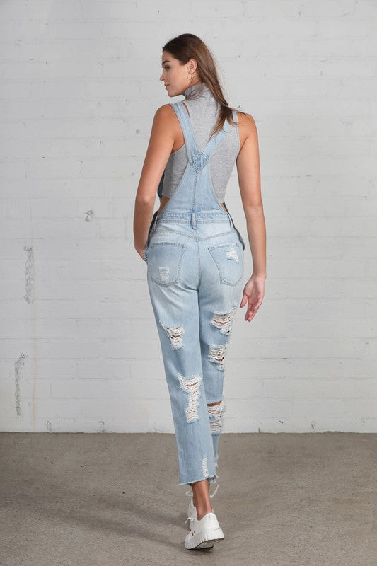 Heavy Distressed Straight Fit Overalls