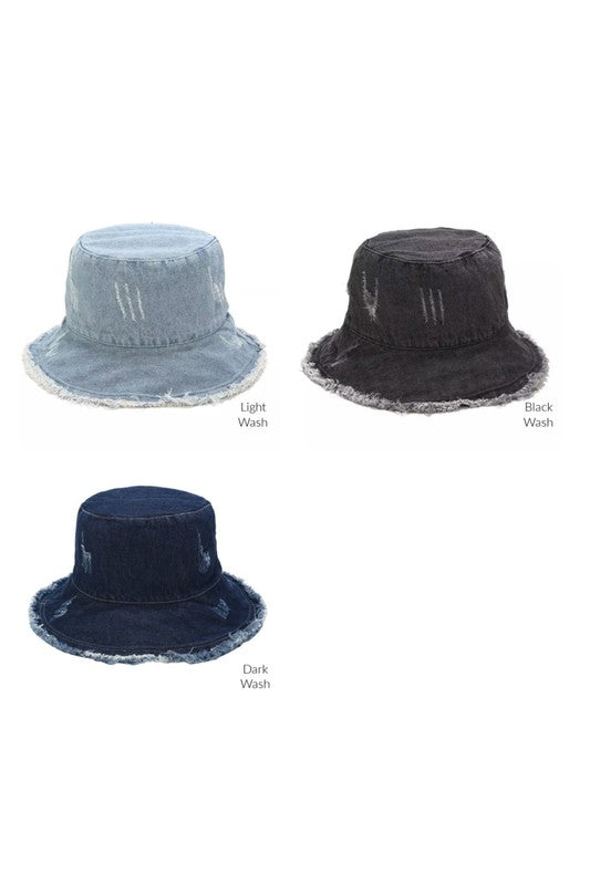 Frayed Edge Denim Bucket Hat