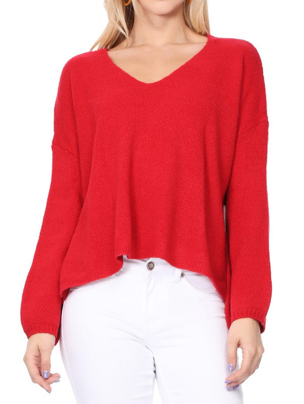 Wide V-Neck Oversized Sweater Top w. Side Slit king-general-store-5710.myshopify.com